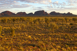 (1) View of Kata Tjuta at sunrise.